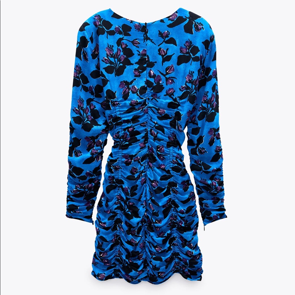NWT Zara draped blue floral print mini dress - Picture 7 of 13